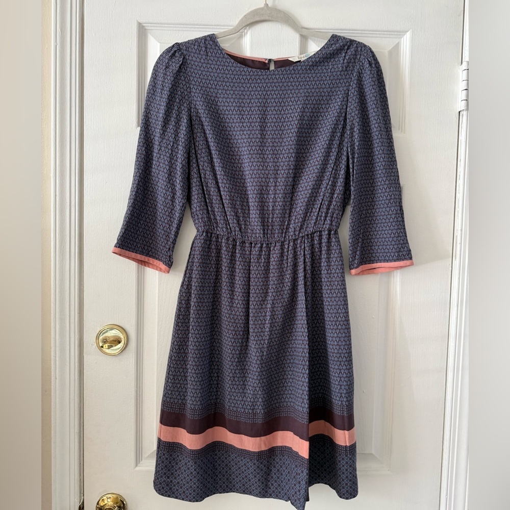 Boden Navy and Pink Long Sleeve Dress